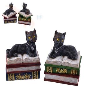 Cutie bijuterii pisicuta neagra pe carti Spellbound 13 cm