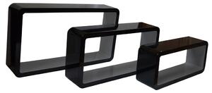 Set 3 rafturi perete dreptunghiulare, MDF Negru