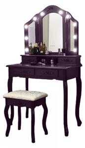 Set Anastasia, masă de toaletă cu 3 oglinzi iluminate LED, control touch, 4 sertare, scaun