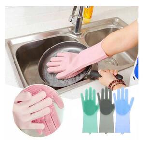 Manuși de silicon, pentru spălat vase, curățare, Roz