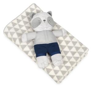 Pătură de copii, gri, cu jucărie din pluș ursuleț, 75 x 100 cm