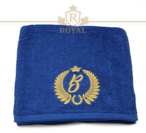 Prosop Royal 600gr/mp-Brodat cu Monograma-Litera la Alegere (Culoare: Albastru, Culoare Broderie: Alb)