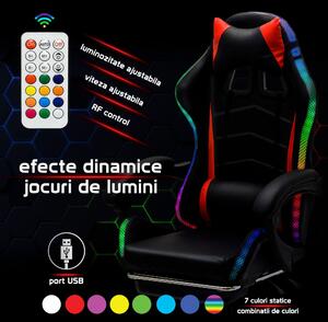 Scaun Gaming cu suport de picioare si LED RGB OFF 303 rosu cu negru