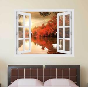 Fereastra cu efect 3D - Lebada in apus de soare - 119x93 cm