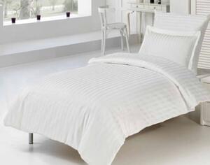 Lenjerie de pat Colectia Modena, Bumbac 100%, Damasc dungi subtiri, cearsaf de pat 140x240 cm; husa pilota 140x210 cm; 1 fata de perna 50×70 cm, alb