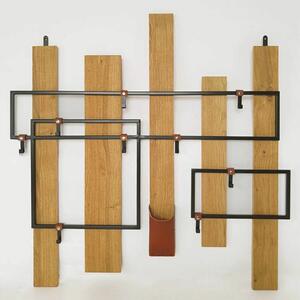 Cuier panou, mad Absolut, metal/piele,lemn, industrial, maro, 115 x 110 x 4 cm