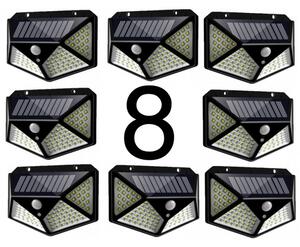 Set 8 Lampi ULTRA 100 LED Solare cu senzor de miscare si lumina 3 moduri ILUMINARE