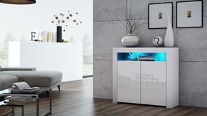 Mazzoni MILA 2D LED alb / alb lucios, comodă, dulap
