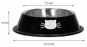 Castron, bol, pentru caine, pisica, rotund, inox, negru, 12 cm