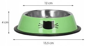 Castron, bol, pentru caine, pisica, rotund, inox, verde, 12 cm