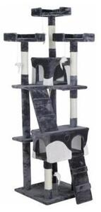 Ansamblu de joaca pentru pisici, cu scara si platforme, gri si alb, 49x49x170 cm