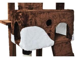 Ansamblu de joaca pentru pisici, cu scara si platforme, maro si alb, 49x49x170 cm
