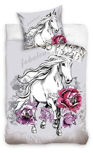 ASTOREO Lenjerie de pat din bumbac Unicornul din - gri, imprimeu - Mărimea single 140x200+70x90 cm