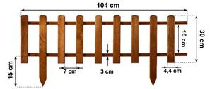 Gard de gradina decorativ, din lemn distantat, maro, 104x30 cm