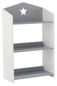 Raft depozitare, biblioteca, MDF, 3 polite, model stea, alb-gri, 48x24x78 cm, Chomik