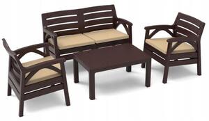 Set mobilier gradina/terasa, maro, 1 masa, 2 scaune, 1 banca, Santana