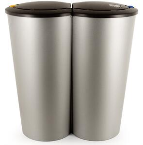 Cos de gunoi dublu, Plastic, Gri/Argintiu, 2 x 25 L