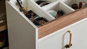 Cabinet din pal, cu 4 sertare si organizator Larina Alb / Natur, l57,8xA43xH111,2 cm