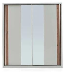 Dulap din pal cu 2 usi glisante si oglinda Mayer Alb / Stejar, l210xA67,6xH227,6 cm