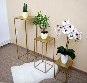 Suport pentru ghivece de flori, patrat, metalic, auriu, 30x30x90 cm
