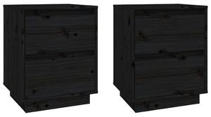 Noptiere, 2 buc., negru, 40x35x50 cm, lemn masiv de pin