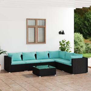 Set mobilier de grădină cu perne, 7 piese, negru, poliratan