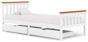 Cadru de pat cu 2 sertare, alb, 100 x 200 cm, lemn masiv pin