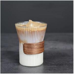 Pahar din sticla borosilicata cu protectie lemn, Lines, 350 ml