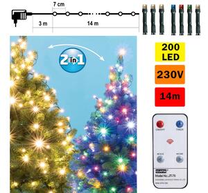 Instalație LED de Crăciun de exterior 200xLED 17m IP44 alb cald/multicolor + telecomandă