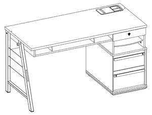 Masa de birou din pal si metal, cu 3 sertare, pentru tineret, Duo Natur / Alb, l141xA64xH76 cm