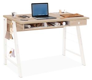 Masa de birou din pal si metal, cu 1 sertar, pentru tineret, Duo Natur / Alb, l114xA64xH76 cm