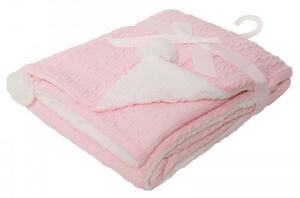Paturica pufoasa tricotata cu 2 fete Soft Touch - alb si roz