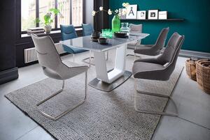 Set 2 scaune tapitate cu stofa, cu picioare metalice Aldrina Gri deschis / Crom, l53xA62xH96 cm