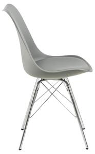 Set 4 scaune din plastic, sezut tapitat cu piele ecologica si picioare metalice Eris Gri / Crom, l48,5xA54xH85,5 cm