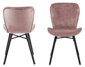 Set 2 scaune tapitate cu stofa si picioare din lemn Batilda A-1 Velvet Roz Inchis / Negru, l47xA53xH82,5 cm
