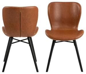 Set 2 scaune tapitate cu piele ecologica si picioare metalice Batilda A-1 Maro / Negru, l47xA53xH82,5 cm