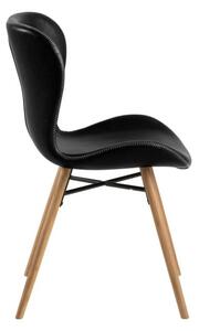 Set 2 scaune tapitate cu piele ecologica si picioare din lemn Batilda A-1 Negru / Stejar, l47xA53xH82,5 cm