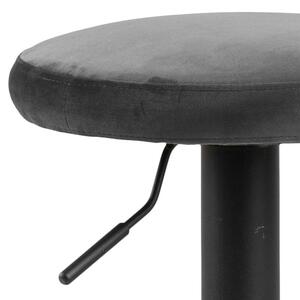 Set 2 scaune de bar tapitate cu stofa si picior metalic Finch Velvet Gri Inchis / Negru, Ø40xH80 cm
