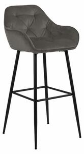 Set 2 scaune de bar tapitate cu stofa si picioare metalice Brooke Velvet Grej / Negru, l52xA53xH104 cm