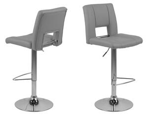 Set 2 scaune de bar tapitate cu piele ecologica si picior metalic Sylvia Gri / Crom, l41,5xA52xH115 cm