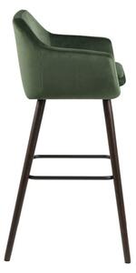 Set 2 scaune de bar tapitate cu stofa si picioare din lemn Nora Velvet Verde / Maro Inchis, l55xA54xH101 cm