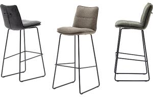 Set 2 scaune de bar rotative tapitate cu stofa si picioare metalice, Hampton Verde Olive / Negru, l45xA54xH110 cm