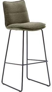 Set 2 scaune de bar rotative tapitate cu stofa si picioare metalice, Hampton Verde Olive / Negru, l45xA54xH110 cm