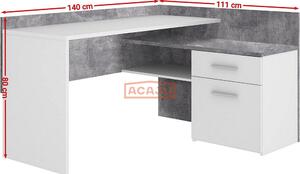 Birou pe colt versatil Net160, gri beton/alb, 140x111x80 cm