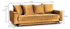 Canapea extensibila cu lada de depozitare Monaco Mustar 240x96 cm