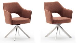 Set 2 scaune rotative tapitate cu stofa si picioare metalice, Tonala Ruginiu / Crom, l64xA61xH85 cm