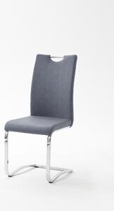 Set 4 scaune tapitate cu piele ecologica si picioare metalice, Tia Gri Bleu / Crom, l43xA57xH100 cm