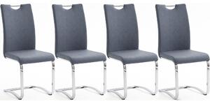 Set 4 scaune tapitate cu piele ecologica si picioare metalice, Tia Gri Bleu / Crom, l43xA57xH100 cm