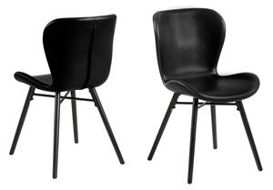 Set 2 scaune tapitate cu piele ecologica si picioare din lemn Batilda A-1 Negru, l47xA56xH82,5 cm