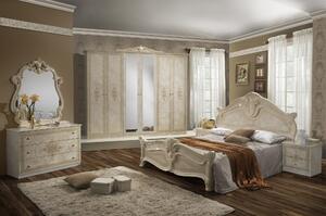 Dormitor Amalfi, Bej, pat 160x200 cm, dulap cu 6 usi, comoda, 2 noptiere